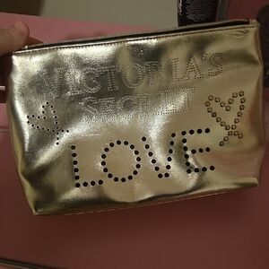 Victoria's Secret Metallic Gold LOVE Cosmetic Pouch